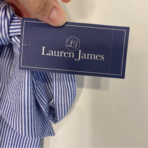 NWT Lauren James Blue Striped Wrap Midi Skirt Royal Stripe Size Medium Preppy - Picture 3 of 9